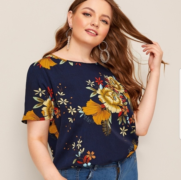 3X Navy Blue Floral Top - Picture 4 of 5